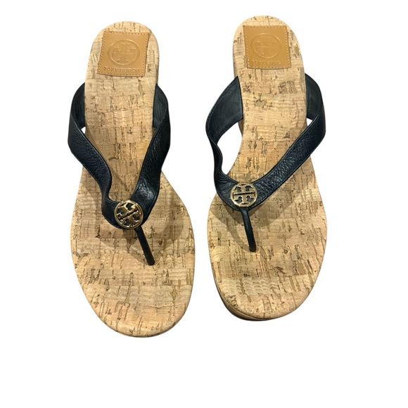 Tory Burch Shoes - Tory Burch Black Leather Cork Flip Flop Sandals